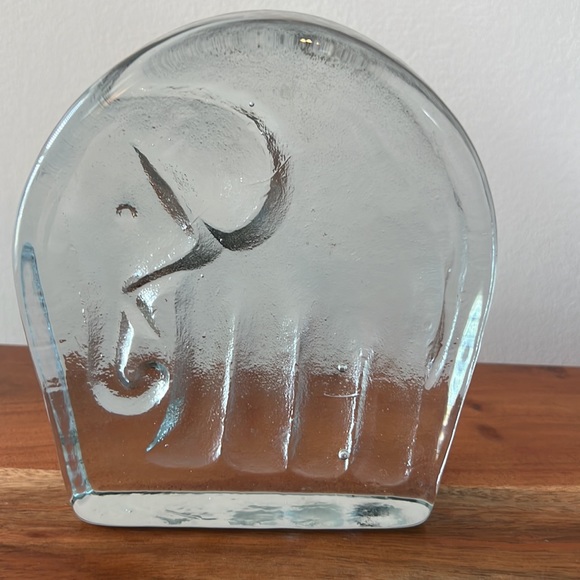 Vintage Blenko Joel Myers Heavy Clear Art Glass Single Elephant Bookend. - Picture 3 of 14